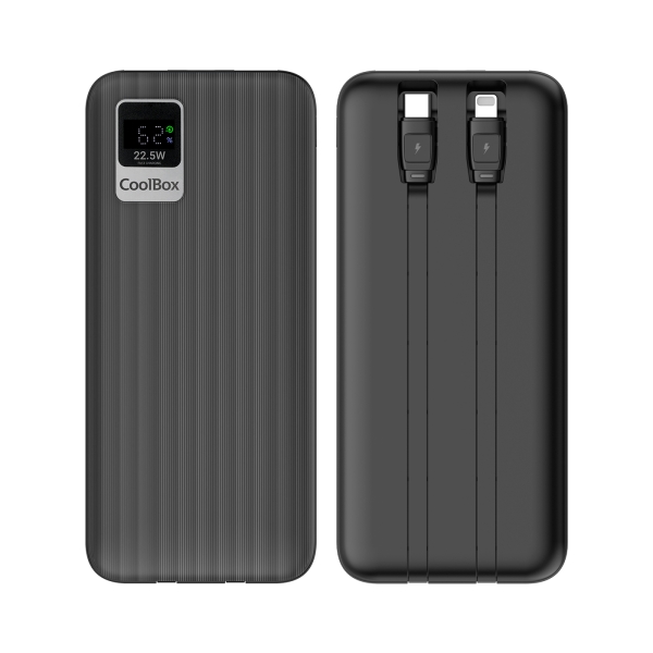 Coolbox DP20 Powerbank 20000mAH 22.5W PD y QC - USB-C y Lightning - Pantalla LCD - Color Negro
