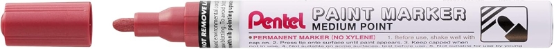 Pentel Paint Marker Marcador de Pintura - Punta Media 4.5mm - Permanente en todas las Superficies - Resistente a Luz y Agua - Cuerpo de Aluminio - Color Rojo Perla
