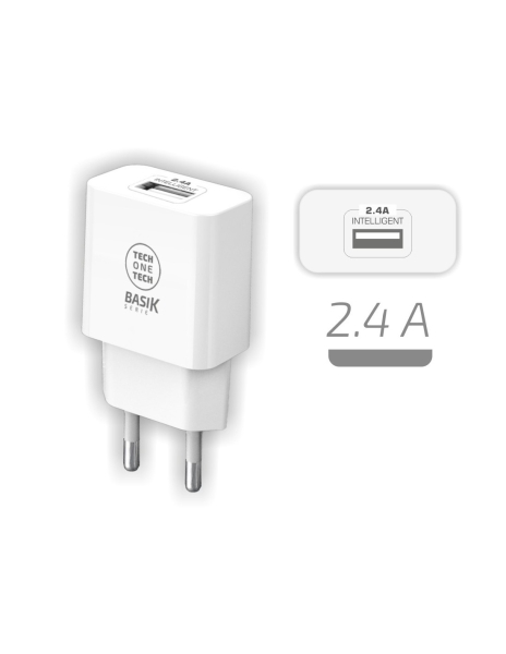 TechOneTech Basik Cargador de Pared 1 Puerto USB-A 12W - Color Blanco