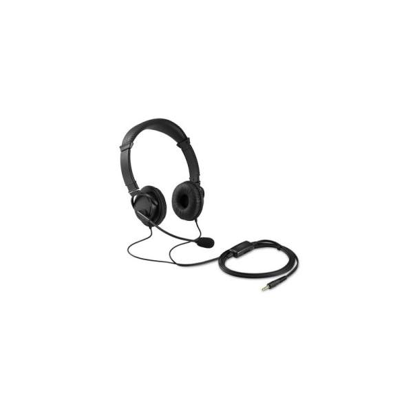 Kensington Auriculares con Microfono Plegable - Conexion 3,5mm - Diadema Ajustable - Almohadillas Acolchadas - Controles en Cable - Cable de 1.80m - Color Negro