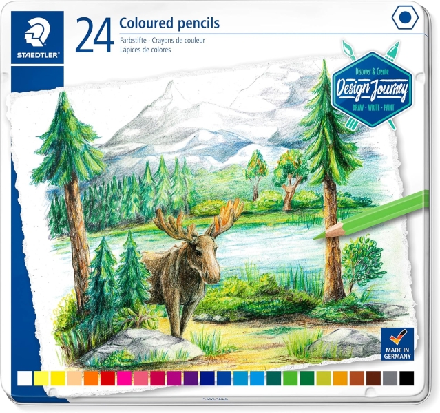 Staedtler 146C Caja Metalica con 24 Lapices de Colores - Mina Suave - Colores Surtidos