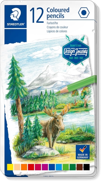 Staedtler 146C Caja Metalica con 12 Lapices de Colores - Mina Suave - Colores Surtidos