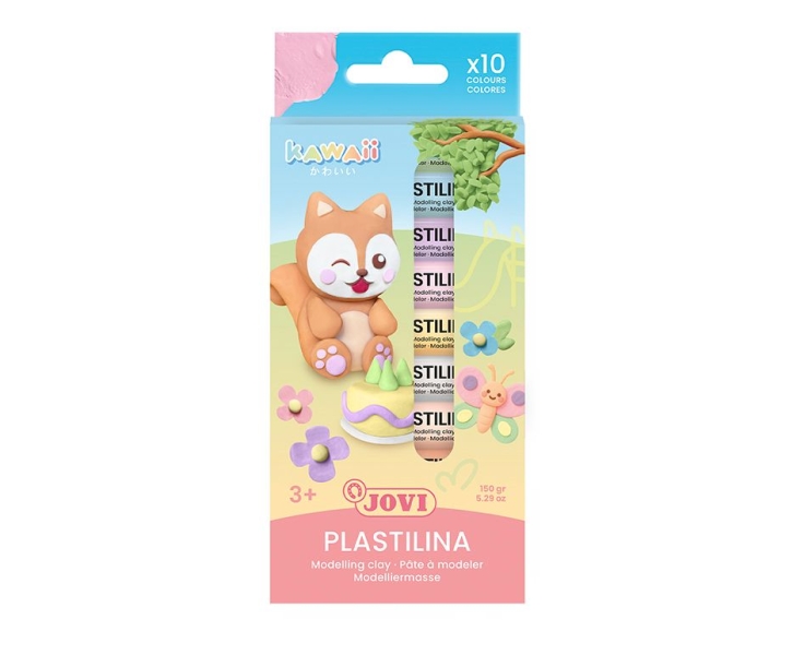 Jovi Kawaii Pack con 10 Barras de Plastilina 15gr - Muy Moldeable - No se Seca - Colores Surtidos