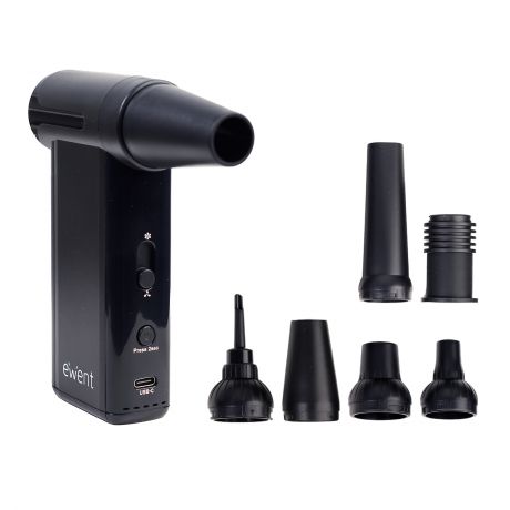 Ewent Pistola de Aire Comprimido - Aspirador, Bomba de Vacio e Inflador - 8 Velocidades -130000 RPM  - Bateria de 5000mah - Color Negro