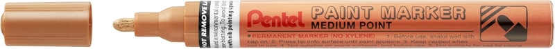 Pentel Paint Marker Marcador de Pintura - Punta Media 4.5mm - Permanente en todas las Superficies - Resistente a Luz y Agua - Cuerpo de Aluminio - Color Bronce