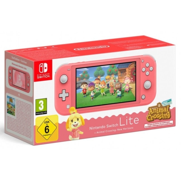Nintendo Pack Consola Portatil Nintendo Switch Lite con Videojuego Animal Crossing - Tegra Nvidia - NFC - Multijugador - Pantalla Tactil LCD de 5.5" - Bateria 3570mAh - MicroSD - Color Coral