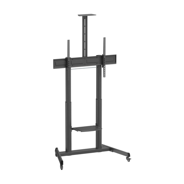 Aisens Soporte de Suelo ECO con Ruedas y Manivela - Bandeja para DVD y Soporte de Camara para Monitor/TV - Hasta 120Kg - De 60 a 100 Pulgadas - Color Negro