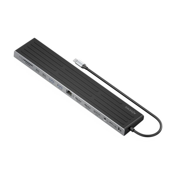Aisens USB-C Dock 13 En 1 - USB-C a 2xHDMI - 1xDisplayPort - 1xRJ45 - 3xUSB-A - 2xUSB-C - 1xUSB-C PD - 1xAudio - 1xSD - 1xMicro SD - 1xRanura Kensington - 30cm - Color Gris