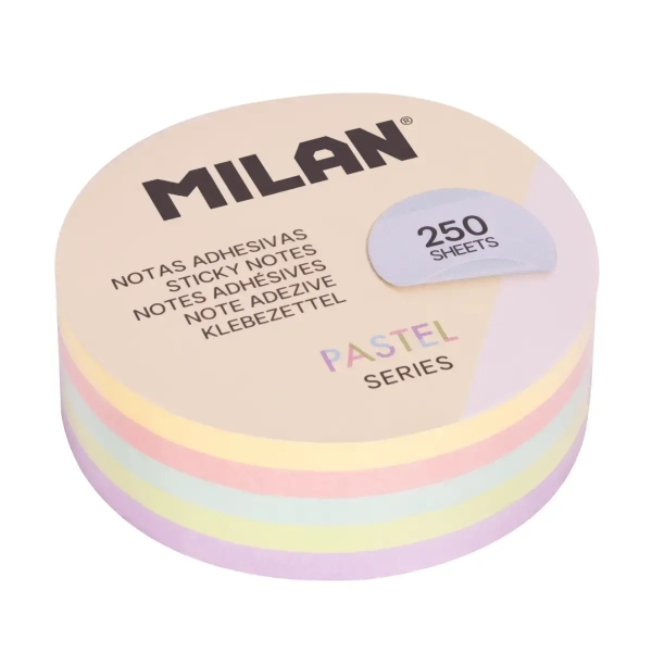Milan Pastel Bloc de 250 Notas Adhesivas Redondas  Ø 67mm - 50 Notas por Color - Colores Pastel Surtidos
