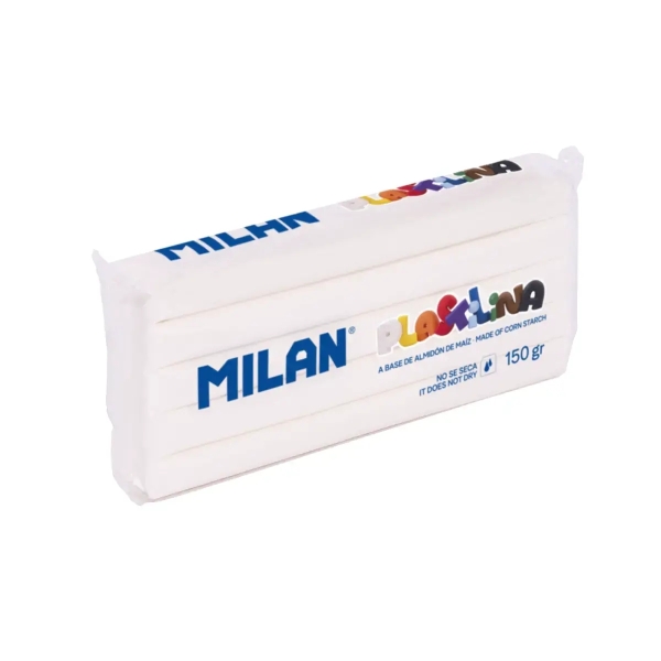 Milan Barra de Plastilina de 150gr - Base de Almidon de Maiz - Sin Gluten - Mezclables - Color Blanco