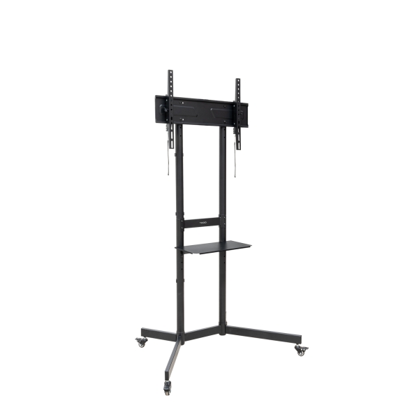 Tooq Kefren Soporte de Suelo con Ruedas para Pantallas 37" a 70" - Altura Ajustable - Bloqueo de Ruedas - Estante - Gestion de Cables - Peso Max 70kg - VESA Max 600X400mm - Color Negro