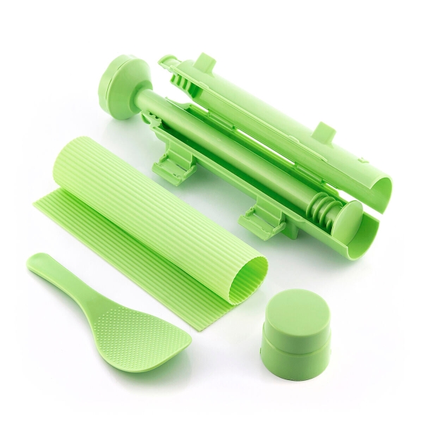 Innovagoods Suzooka Set de 3 Piezas para Sushi - Libre de BPA - Incluye Esterilla - Facil de Limpiar - Incluye Recetario - Color Verde
