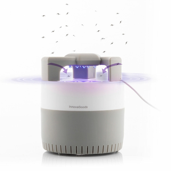 Innovagoods KL Silen Lampara USB Antimosquitos por Succion - Luz LED UV - Silenciosa - Alcance hasta 50m2 - Facil Limpieza - 12x14cm - Color Blanco y Gris