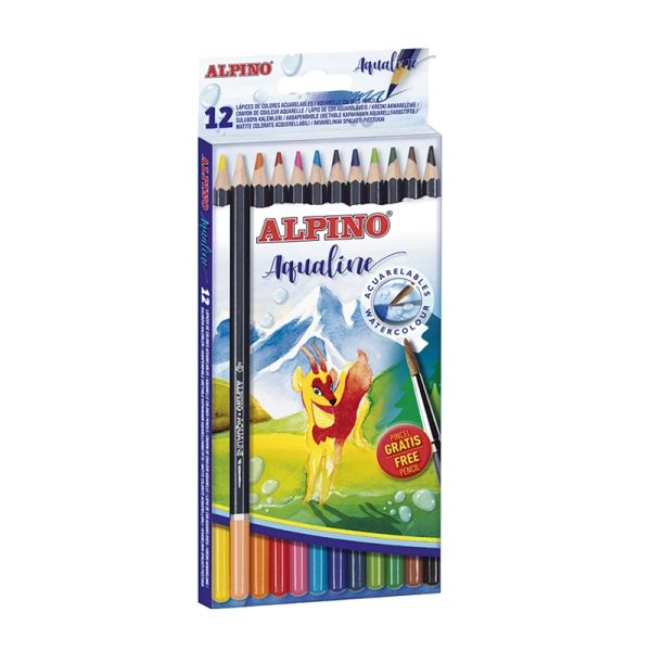 Alpino Aqualine Pack con 12 Lapices de Colores Hexagonales Acuarelables - Mina de 3.3mm - Colores Surtidos