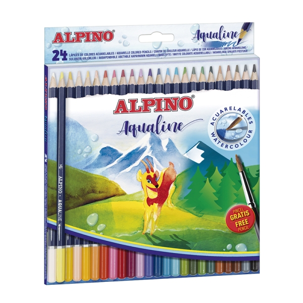 Alpino Aqualine Pack con 24 Lapices de Colores Hexagonales Acuarelables - Mina de 3.3mm - Colores Surtidos