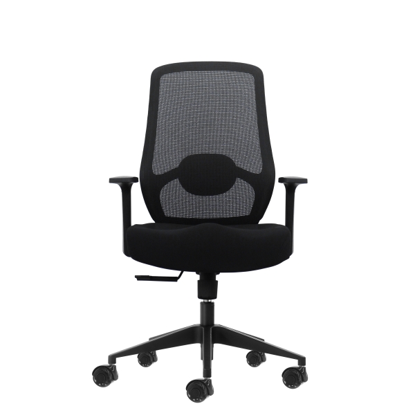 Oqonos Cherg 001 Silla de Oficina Ergonomica con Soporte Lumbar Ajustable en Altura y Profundidad, Respaldo de Malla Transpirable, Reposabrazos Fijos, Asiento Ergonomico Moldeado y Ruedas de Silicona - Negro