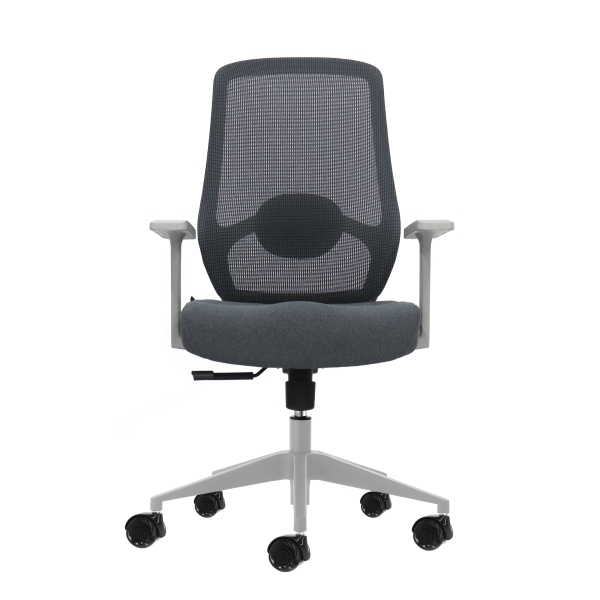 Oqonos Cherg 003 Silla de Oficina Ergonomica con Soporte Lumbar Ajustable en Altura y Profundidad, Respaldo de Malla Transpirable, Reposabrazos Fijos, Asiento Ergonomico Moldeado y Ruedas de Silicona - Gris