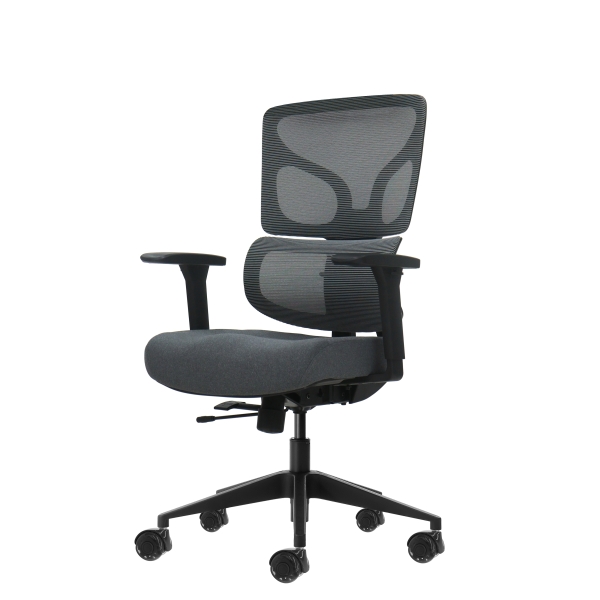 Oqonos Cherg 013 Silla de Oficina Ergonomica con Respaldo y Asiento de Malla Elastica, Reposabrazos 4D, Asiento Deslizable Ergonomico Moldeado y Ruedas de Silicona - Gris con Estructura Negra
