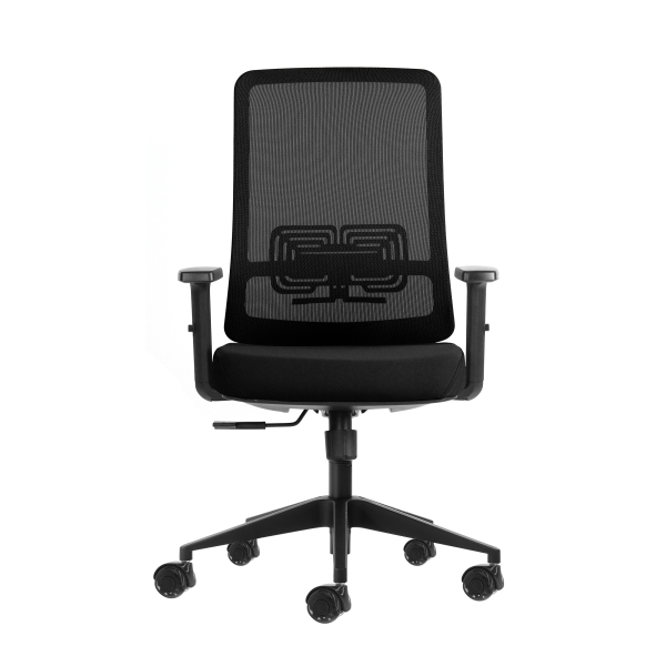 Oqonos Cherg 017 Silla de Oficina Ergonomica con Tejido Impermeable, Mecanismo Autobalanceado, Soporte Lumbar Ajustable, Reposabrazos Ajustables en Altura y Ruedas de Silicona - Negro