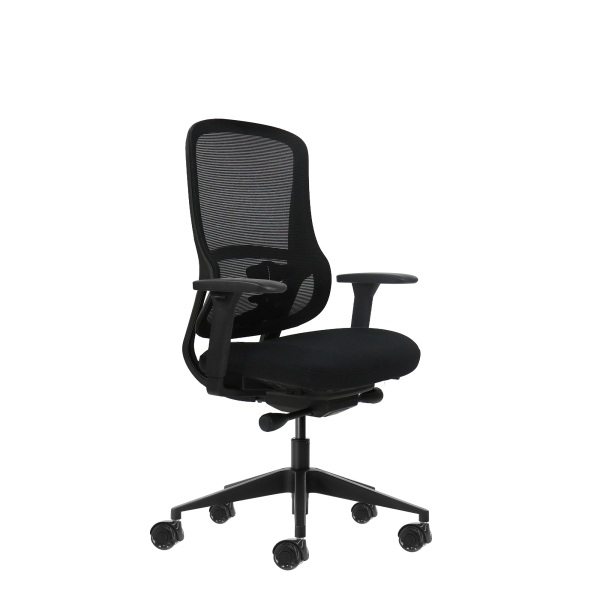 Oqonos Cherg 021 Silla de Oficina Ergonomica con Mecanismo Autobalanceado, Reposabrazos 4D, Asiento Deslizable y Ruedas de Silicona - Negro