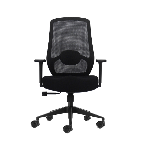 Oqonos Cherg 024 Silla de Oficina Ergonomica con Soporte Lumbar Ajustable en Altura y Profundidad, Reposabrazos 4D, Piston de Gas Clase 4, Asiento Ergonomico Moldeado y Ruedas de Silicona - Negro