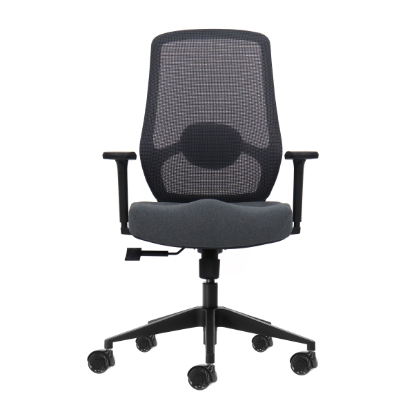 Oqonos Cherg 025 Silla de Oficina Ergonomica con Soporte Lumbar Ajustable en Altura y Profundidad, Reposabrazos 4D, Piston de Gas Clase 4, Asiento Ergonomico Moldeado y Ruedas de Silicona - Gris con Estructura Negra