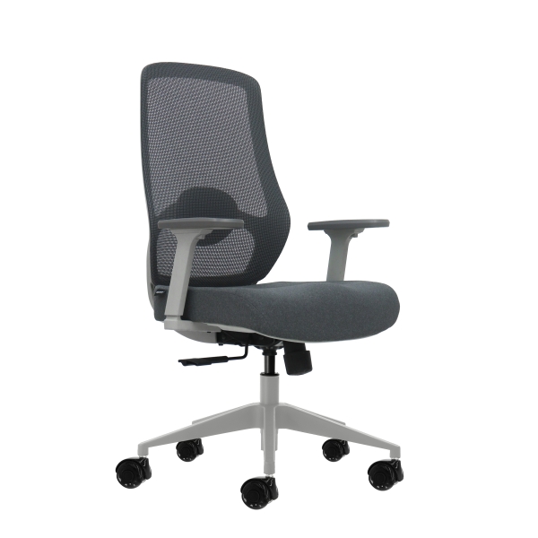 Oqonos Cherg 026 Silla de Oficina Ergonomica con Soporte Lumbar Ajustable en Altura y Profundidad, Reposabrazos 4D, Piston de Gas Clase 4, Asiento Ergonomico Moldeado y Ruedas de Silicona - Gris