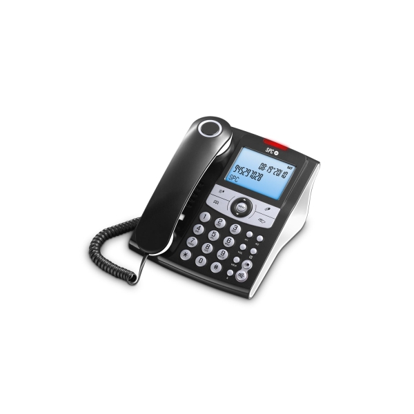 SPC Elegance ID Telefono Fijo - 2 Memorias Directas - Manos Libres - Señal Luminosa Llamadas Perdidas - Color Negro