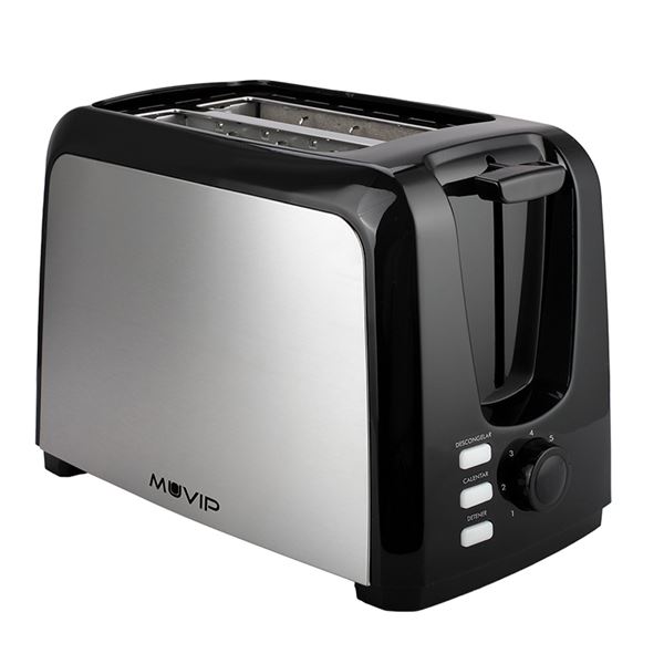 Muvip MV0621 Tostadora de Pan 750W - Capacidad para 2 Rebanadas - 7 Niveles de Tostado - Boton de Cancelacion - Funcion Descongelar y Recalentar - Funcion de Centrado - Bandeja Inferior Extraible para Limpieza