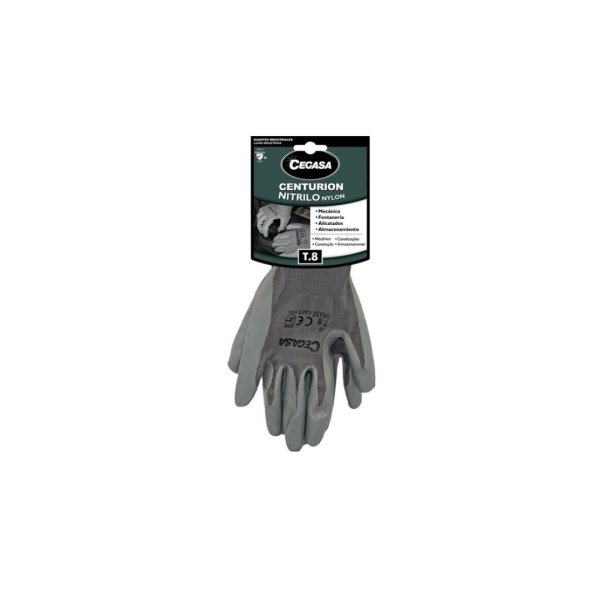 Cegasa Centurion Guantes de Trabajo Talla 8 - Fabricados en Nylon con Recubimiento de Nitrilo en Palma y Dedos - Color Gris
