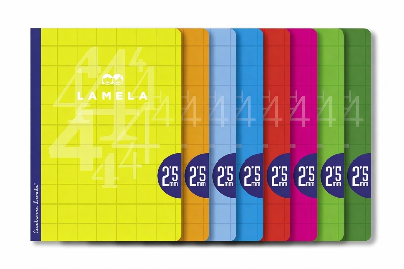 Lamela Pack de 10 Libretas Grapadas con 50 Hojas de 90g/m2 con Margen - Formato A4 - Pauta Cuadrovia de 2.5mm - Cubierta de Cartoncillo Plastificado - Papel Offset Blanco Extra - Colores Surtidos