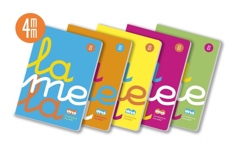 Lamela Pack de 5 Libretas Grapadas con 50 Hojas de 90g/m2 con Margen - Formato A4 - Pauta Cuadrovia de 4mm - Cubierta de Polipropileno Fluorescente - Papel Offset Blanco Extra - Colores Surtidos