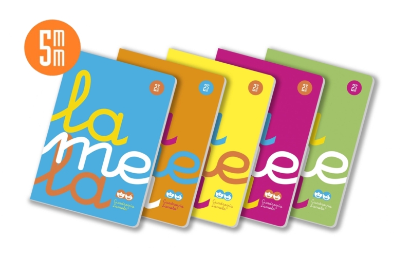 Lamela Pack de 5 Libretas Grapadas con 50 Hojas de 90g/m2 con Margen - Formato A4 - Pauta Cuadrovia de 5mm - Cubierta de Polipropileno Fluorescente - Papel Offset Blanco Extra - Colores Surtidos