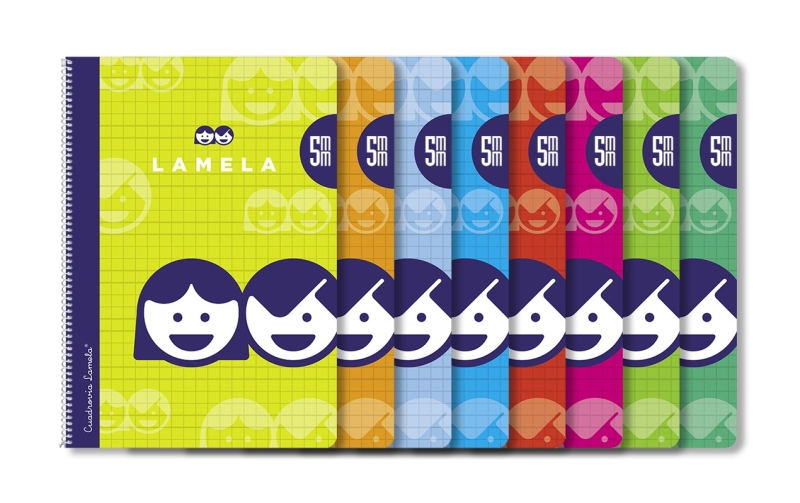 Lamela Pack de 10 Cuadernos de Espiral con 40 Hojas de 70g/m2 con Margen - Formato Cuarto - Pauta Cuadrovia de 5mm - Cubierta de Cartoncillo Plastificado - Papel Offset Blanco Extra - Colores Surtidos