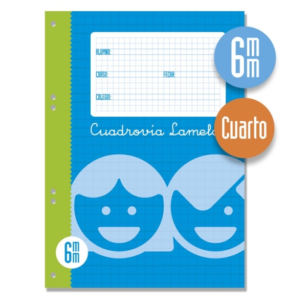 Lamela Recambio para Anillas con 100 Hojas de 70g/m2 con Margen - Formato Cuarto - Pauta Cuadrovia de 6mm - Papel Offset Blanco Extra - Color Azul