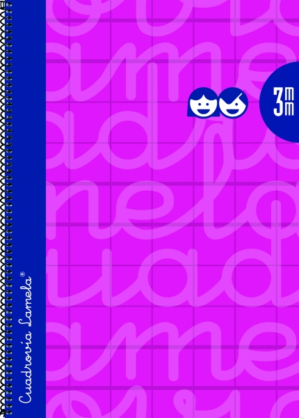 Lamela Cuaderno Espiral con 80 Hojas de 90g/m2 con Margen - Formato Cuarto - Pauta Cuadrovia de 3mm - Cubierta Extra Dura - Papel Offset Blanco Extra - Color Fucsia