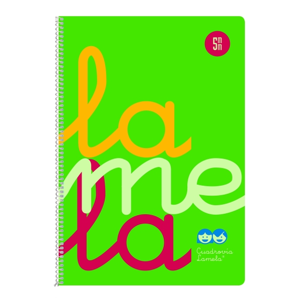Lamela Cuaderno Espiral con 80 Hojas de 90g/m2 con Margen - Formato Cuarto - Pauta Cuadrovia de 5mm - Cubierta Extra Dura - Papel Offset Blanco Extra - Color Verde