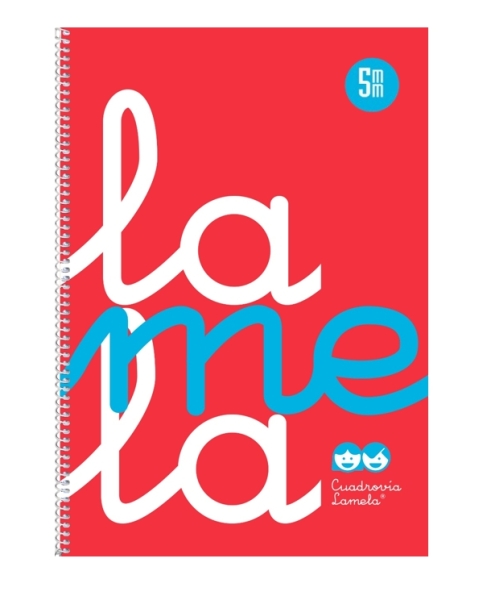 Lamela Cuaderno Espiral con 80 Hojas de 90g/m2 con Margen - Formato Cuarto - Pauta Cuadrovia de 5mm - Cubierta Extra Dura - Papel Offset Blanco Extra - Color Rojo