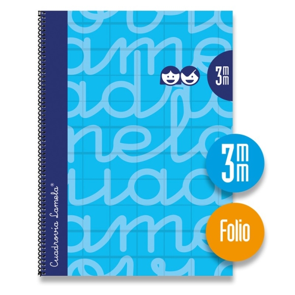 Lamela Cuaderno Espiral con 80 Hojas de 90g/m2 con Margen - Formato Folio - Pauta Cuadrovia de 3mm - Cubierta Extra Dura - Papel Offset Blanco Extra - Color Azul