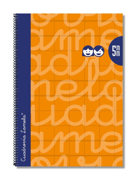 Lamela Cuaderno Espiral con 80 Hojas de 90g/m2 con Margen - Formato Folio - Pauta Cuadrovia de 5mm - Cubierta Extra Dura - Papel Offset Blanco Extra - Color Naranja
