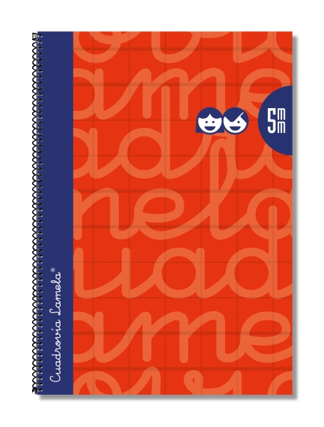 Lamela Cuaderno Espiral con 80 Hojas de 90g/m2 con Margen - Formato Folio - Pauta Cuadrovia de 5mm - Cubierta Extra Dura - Papel Offset Blanco Extra - Color Rojo