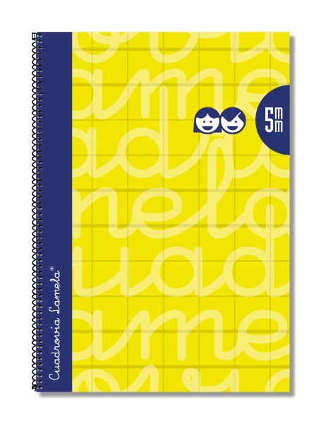 Lamela Cuaderno Espiral con 80 Hojas de 90g/m2 con Margen - Formato Folio - Pauta Cuadrovia de 5mm - Cubierta Extra Dura - Papel Offset Blanco Extra - Color Amarillo
