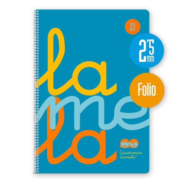 Lamela Cuaderno Espiral con 80 Hojas de 90g/m2 con Margen - Formato Folio - Pauta Cuadrovia de 2.5mm - Cubierta de Polipropileno - Papel Offset Blanco Extra - Color Azul Fluorescente
