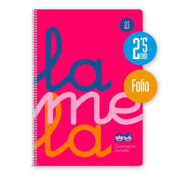 Lamela Cuaderno Espiral con 80 Hojas de 90g/m2 con Margen - Formato Folio - Pauta Cuadrovia de 2.5mm - Cubierta de Polipropileno - Papel Offset Blanco Extra - Color Rosa Fluorescente