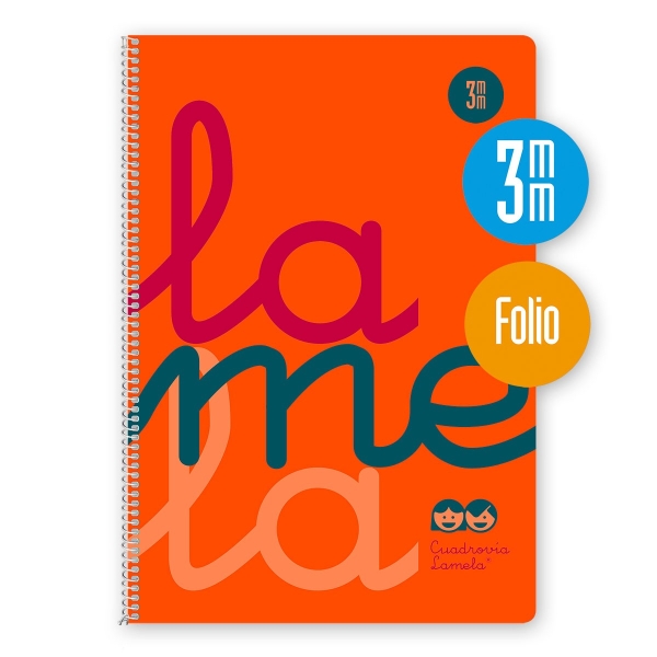 Lamela Cuaderno Espiral con 80 Hojas de 90g/m2 con Margen - Formato Folio - Pauta Cuadrovia de 3mm - Cubierta de Polipropileno - Papel Offset Blanco Extra - Color Naranja Fluorescente