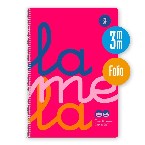 Lamela Cuaderno Espiral con 80 Hojas de 90g/m2 con Margen - Formato Folio - Pauta Cuadrovia de 3mm - Cubierta de Polipropileno - Papel Offset Blanco Extra - Color Rosa Fluorescente
