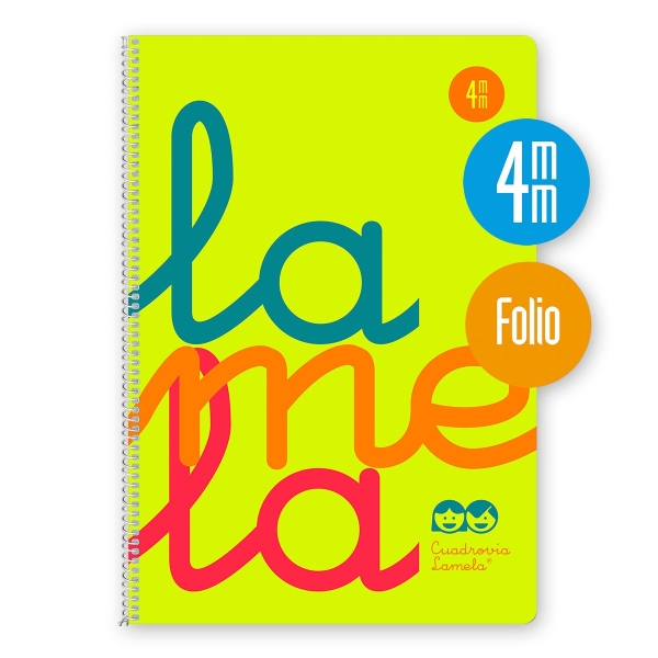 Lamela Cuaderno Espiral con 80 Hojas de 90g/m2 con Margen - Formato Folio - Pauta Cuadrovia de 4mm - Cubierta de Polipropileno - Papel Offset Blanco Extra - Color Amarillo Fluorescente