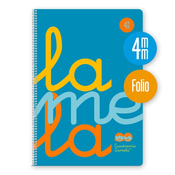 Lamela Cuaderno Espiral con 80 Hojas de 90g/m2 con Margen - Formato Folio - Pauta Cuadrovia de 4mm - Cubierta de Polipropileno - Papel Offset Blanco Extra - Color Azul Fluorescente