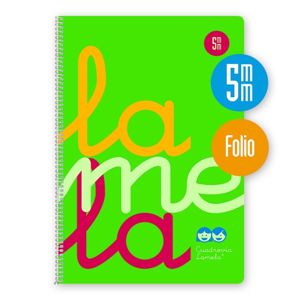 Lamela Cuaderno Espiral con 80 Hojas de 90g/m2 con Margen - Formato Folio - Pauta Cuadrovia de 5mm - Cubierta de Polipropileno - Papel Offset Blanco Extra - Color Verde Fluorescente