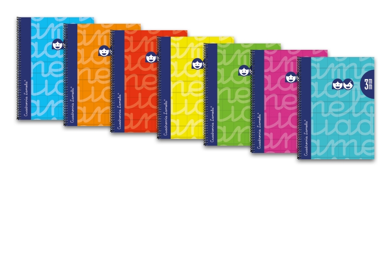 Lamela Pack de 6 Cuadernos de Espiral con 80 Hojas de 90g/m2 con Margen - Formato Cuarto - Pauta Cuadrovia de 3mm - Cubierta Extra Dura - Papel Offset Blanco Extra - Colores Surtidos